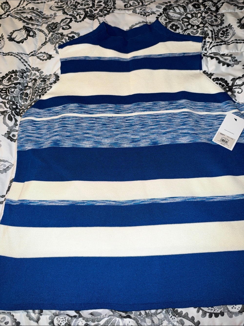 Nine West Blue and White Striped Sleeveless Knit Top X-Large
